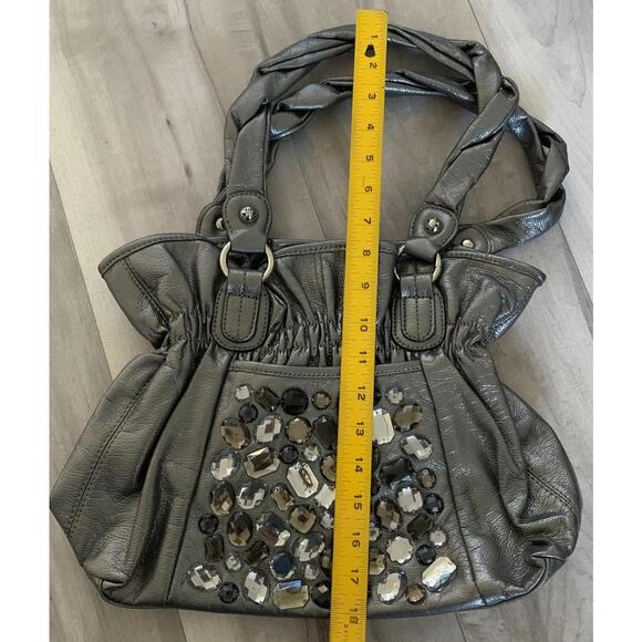 Y2K Kathy Van Zeeland Silver Gray Shoulder Bag Blue Interior Stones - Picture 5 of 11